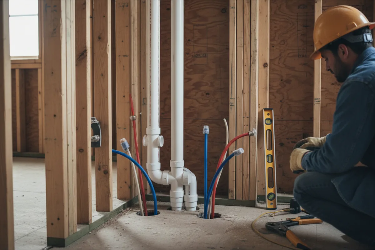 Drain and supply rough-in during Sump Pump Repair in Dalzell